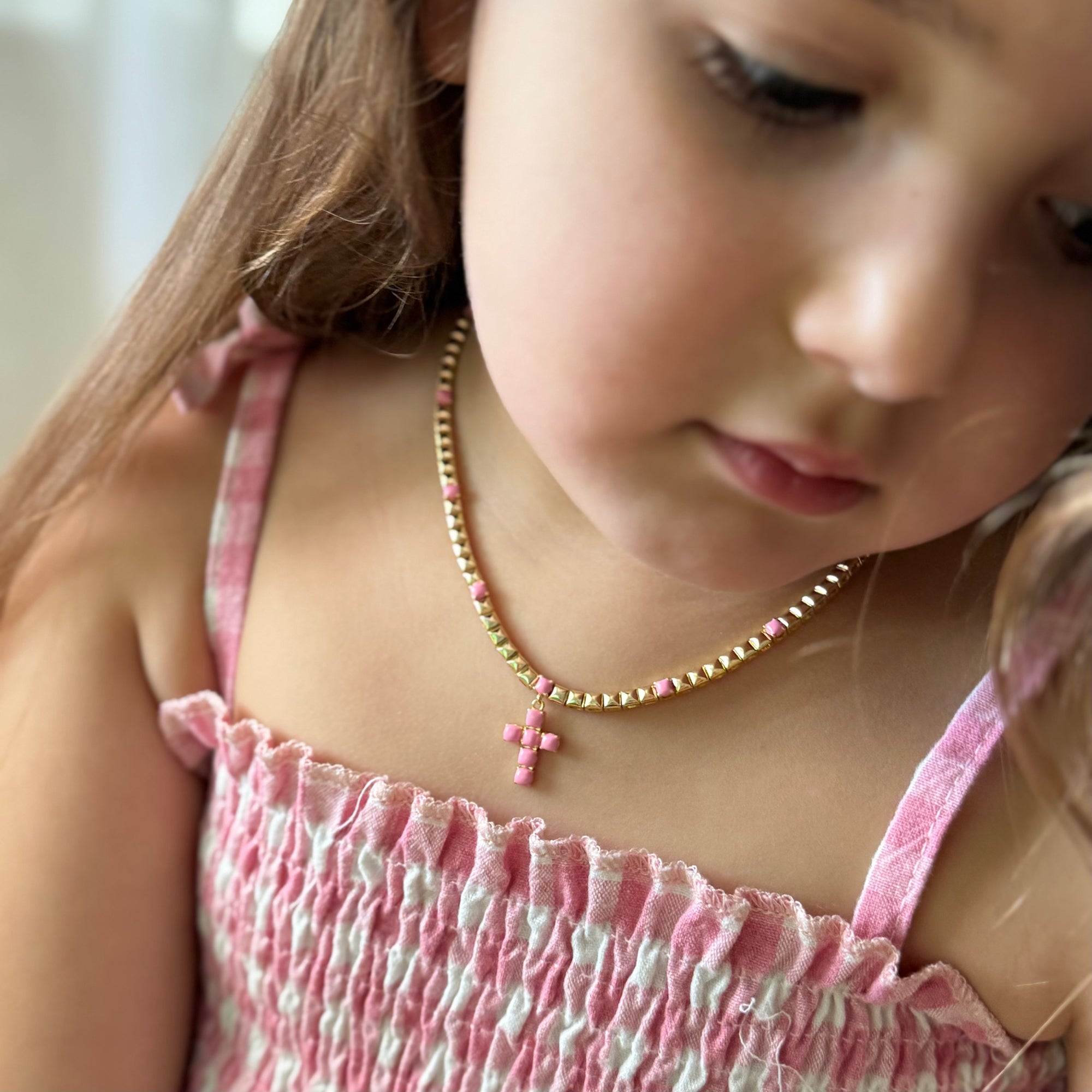 Pink Enamel Cross Necklace Necklaces IceLink-ATL