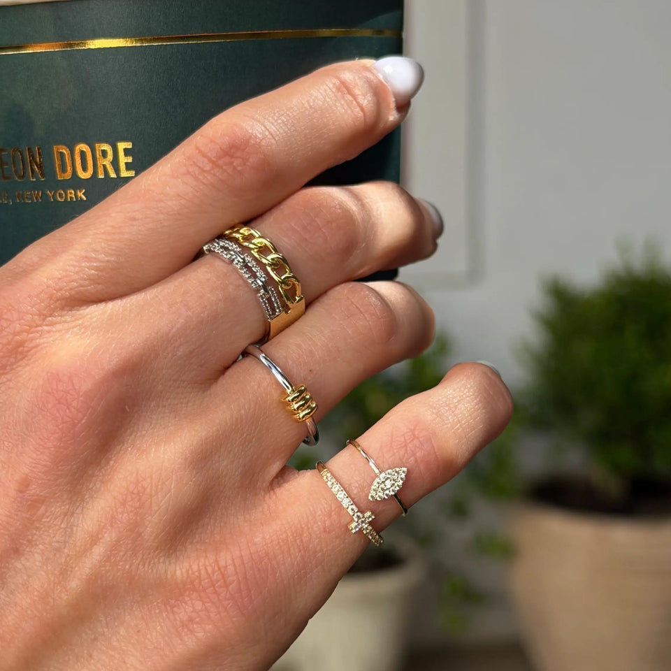 ‘Vera’ Two-Tone Link Ring Rings IceLink-CINDY 4