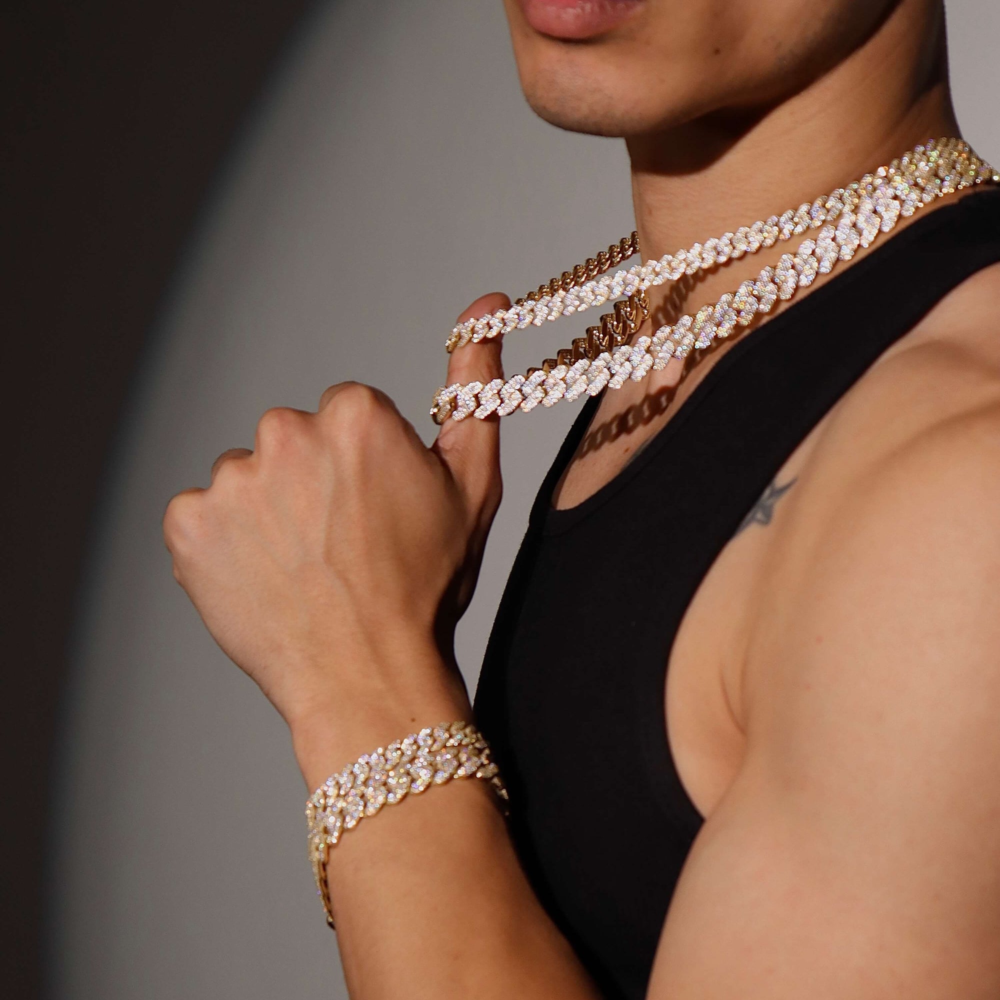 10K 13mm Hollow CZ Monaco Cuban Link Bracelet Necklaces IceLink-CAL   