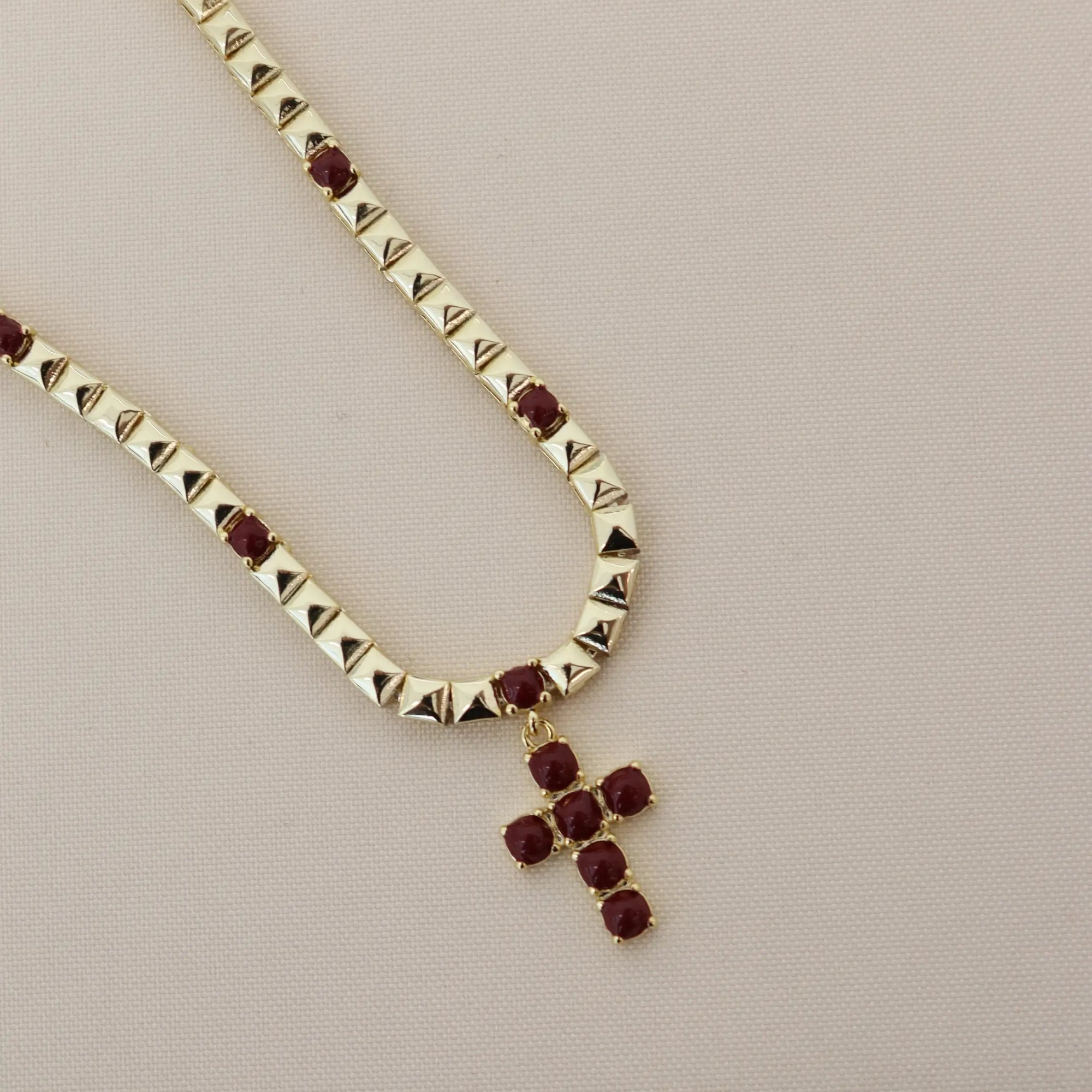 Burgundy Enamel Cross Necklace Necklaces IceLink-ATL