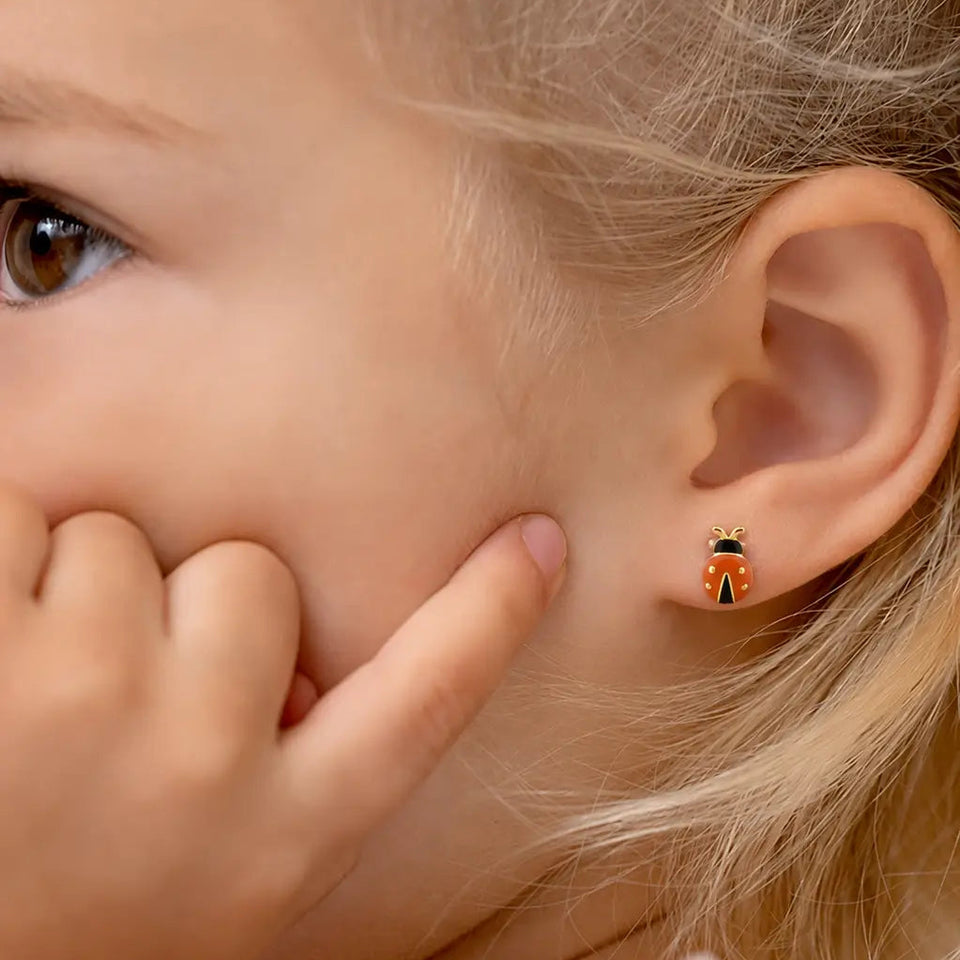 Lady Bug Enamel Studs Earrings IceLink-SKY Orange
