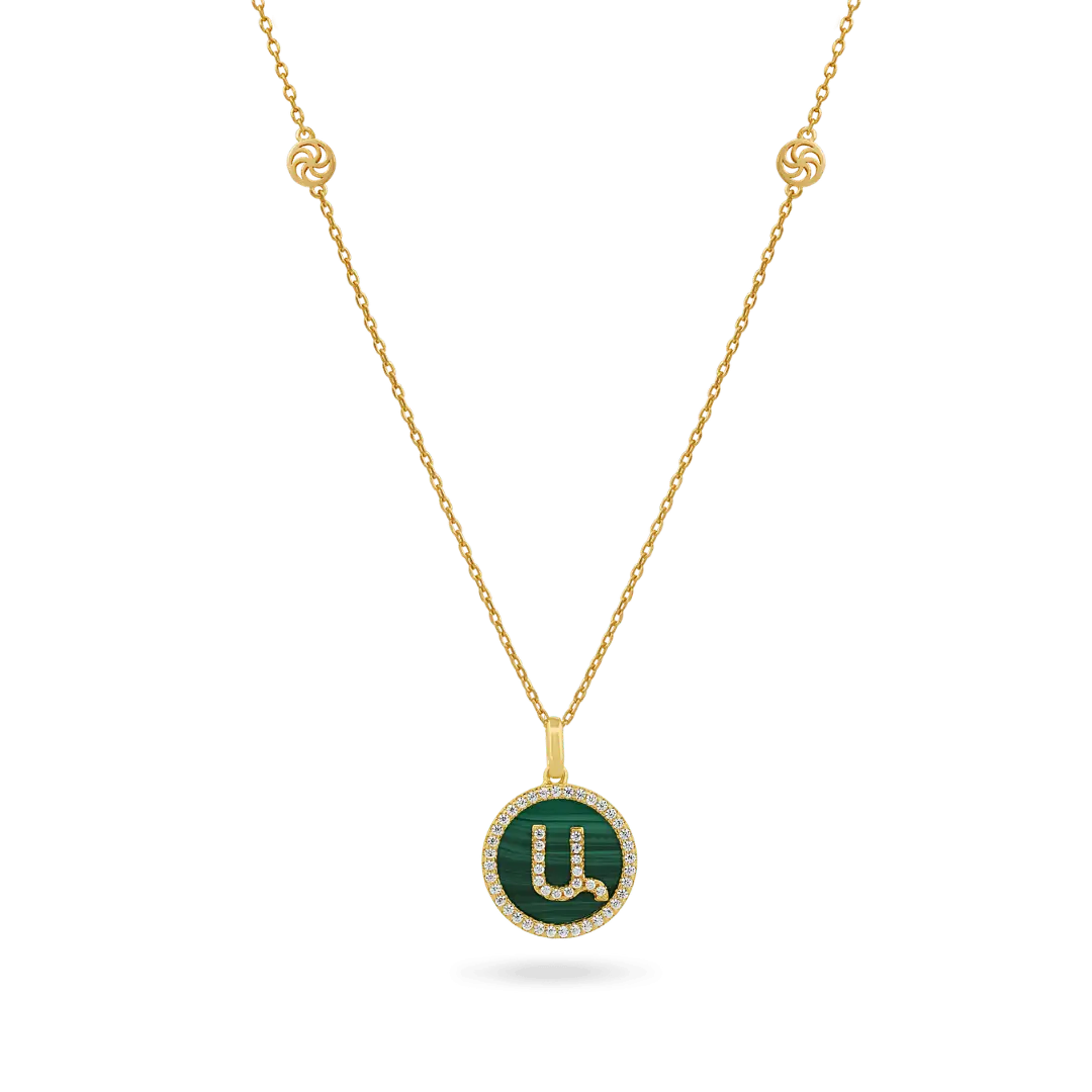 Malachite Armenian Initial Necklace Necklaces IceLink-ATL Ա (Ani)