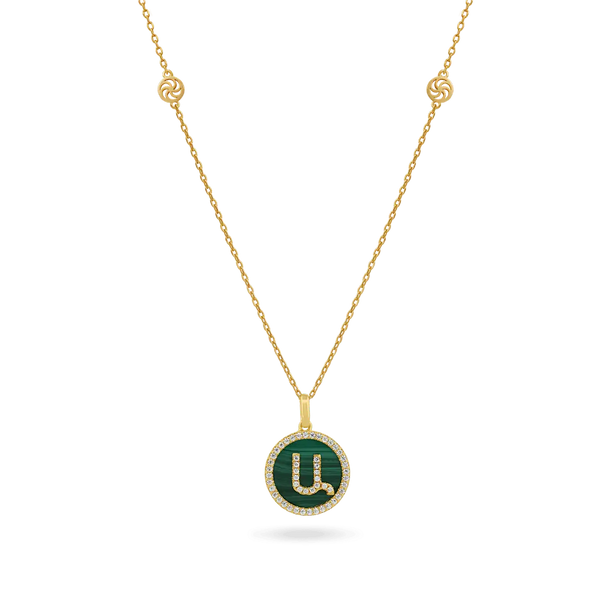 Ice Link Malachite Armenian Initial Necklace