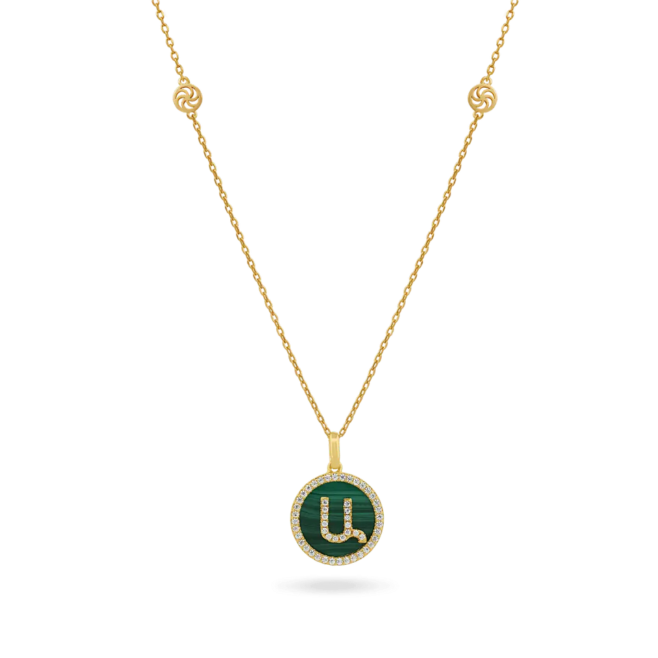 Malachite Armenian Initial Necklace Necklaces IceLink-ATL Ա (Ani)