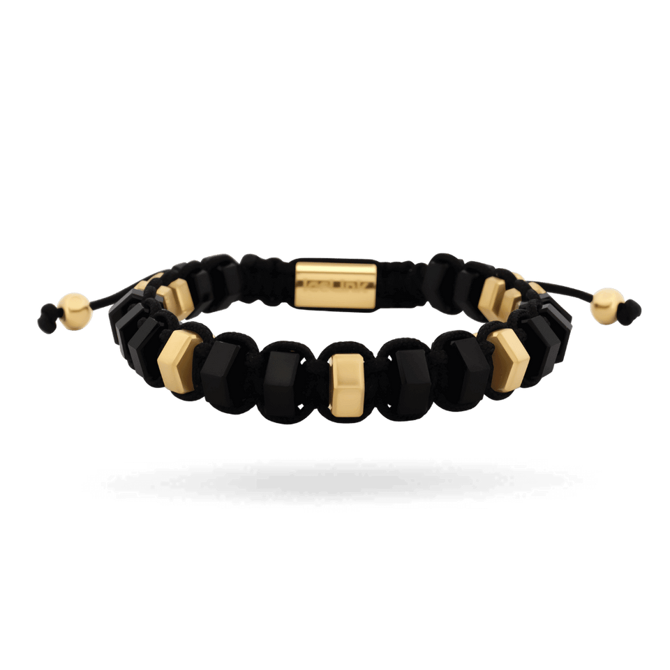 Men's Hexagon Onyx Eternity Cord Bracelet Bracelets IceLink-VA Gold PVD