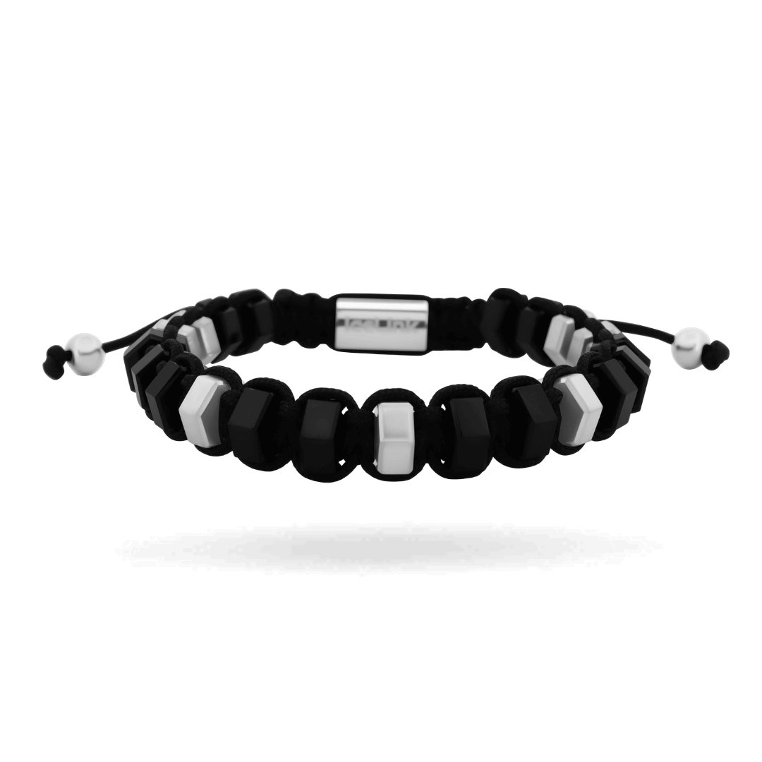 Men&#39;s Hexagon Onyx Eternity Cord Bracelet Bracelets IceLink-VA Stainless Steel