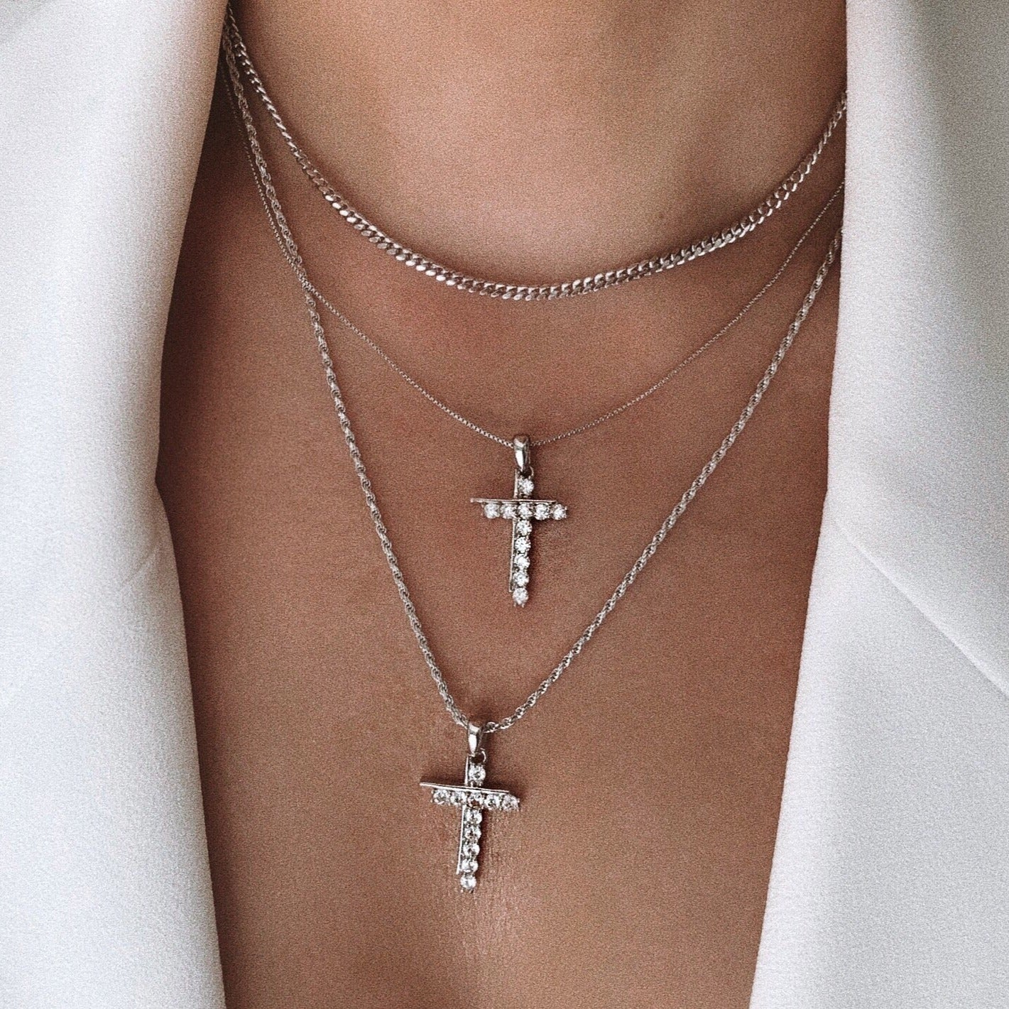 14K Double Cross Pendant Necklaces IceLink-CAL   