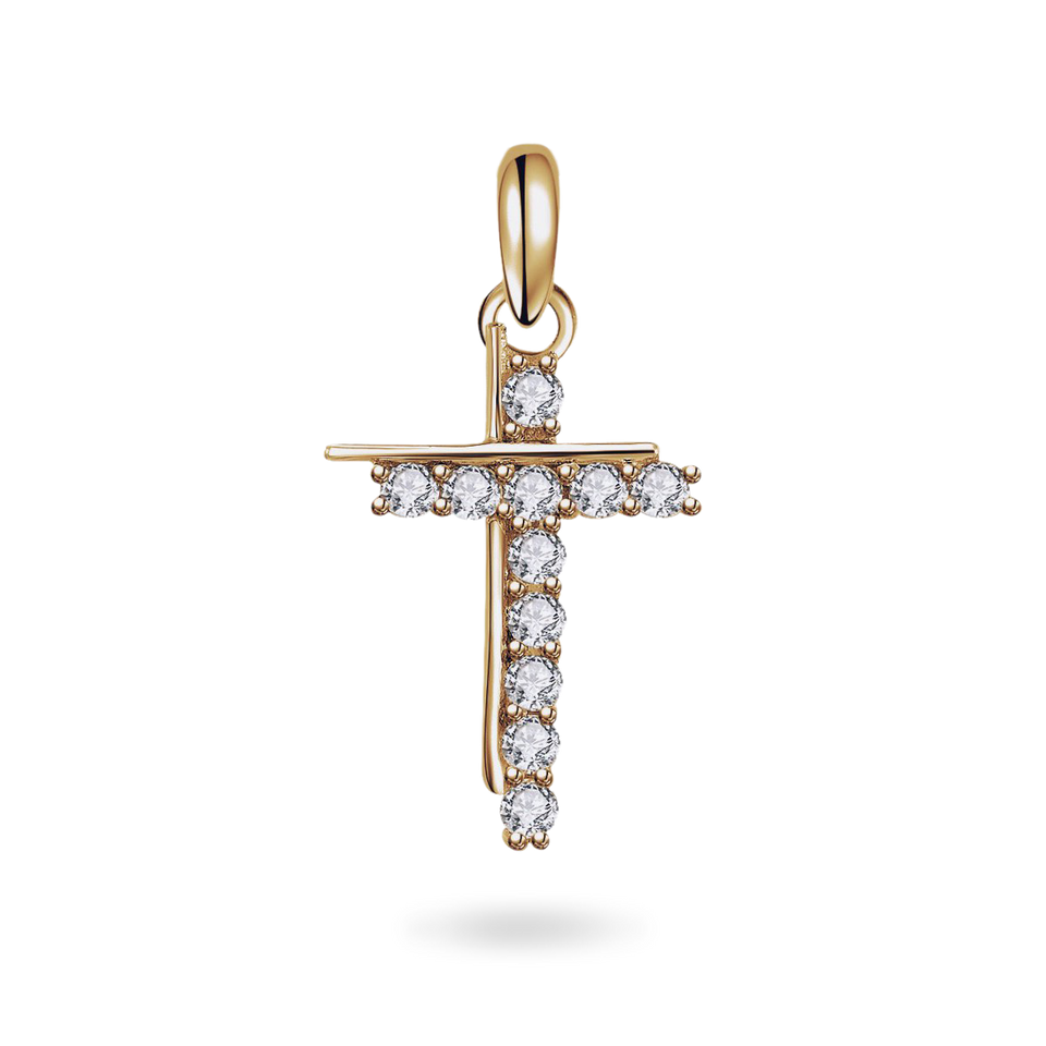 14K Double Cross Pendant Necklaces IceLink-CAL 14K Gold  