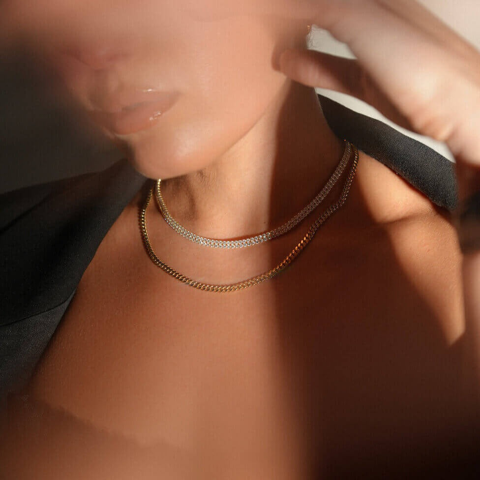 10K Gold 2 Row Moissanite Tennis Necklace 2.10mm Necklaces IceLink-CAL