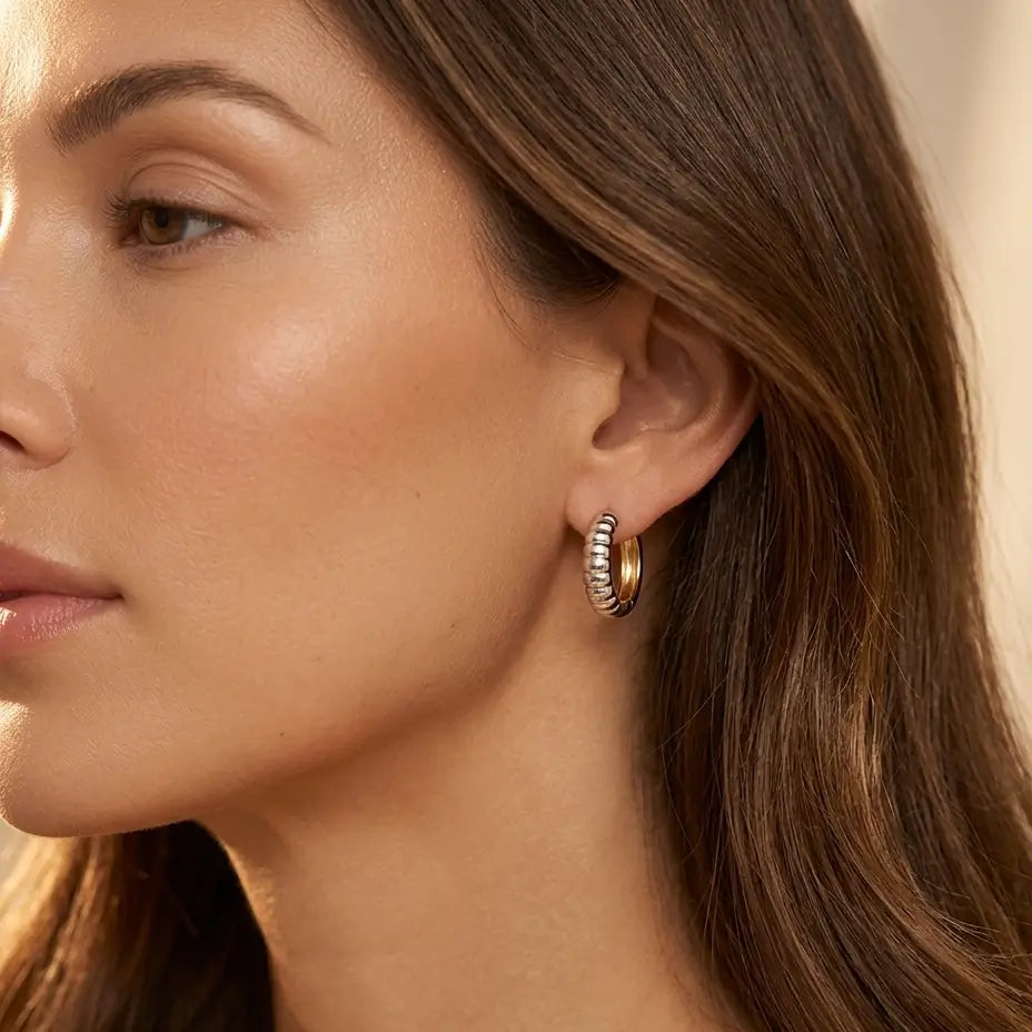 ‘Raya’ Two-Tone Rope Huggies Earrings IceLink-CINDY