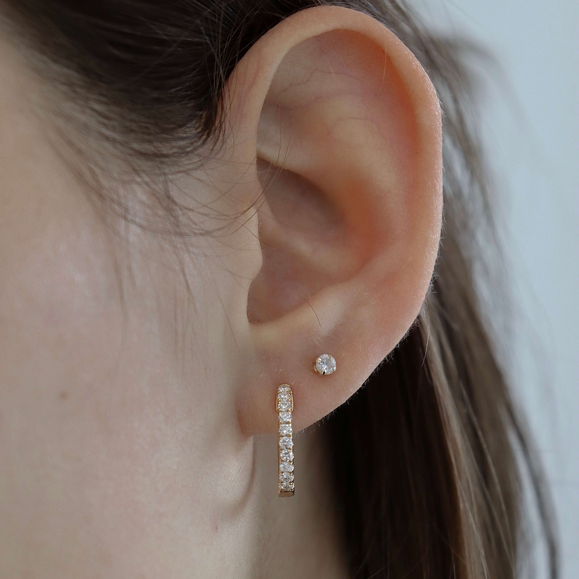 14K Diamond Hoop Huggies (sample sale) Earrings IceLink-CAL   