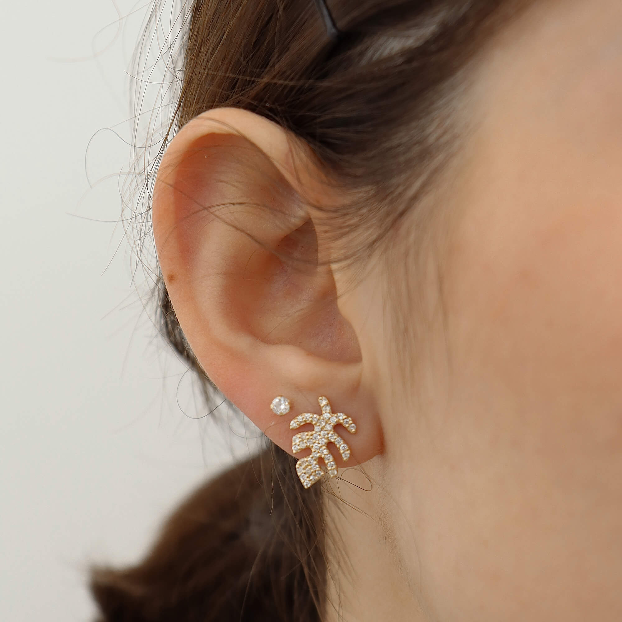 14K Leaf Diamond Stud Earrings (Sample Sale) Earrings IceLink-CAL 14K Gold  