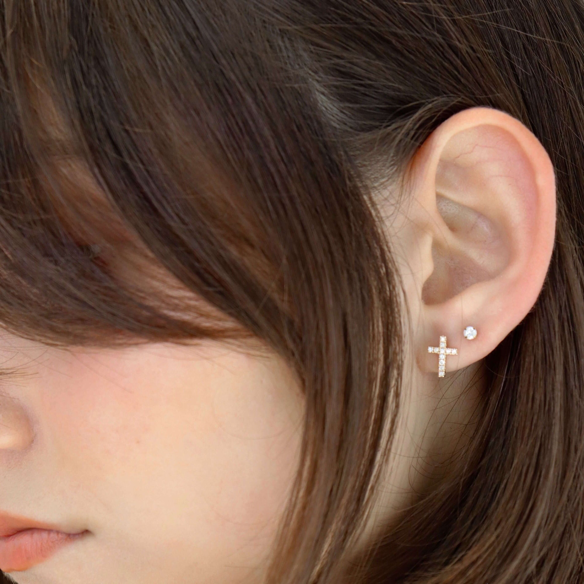 14K Diamond Square Cross Studs Earrings IceLink-CAL   
