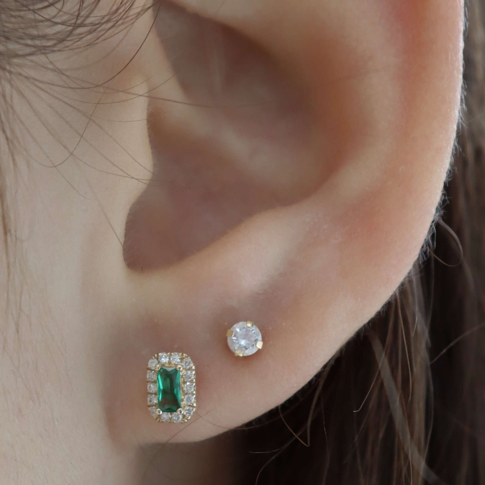 14K Birthstone Diamond Stud Earrings