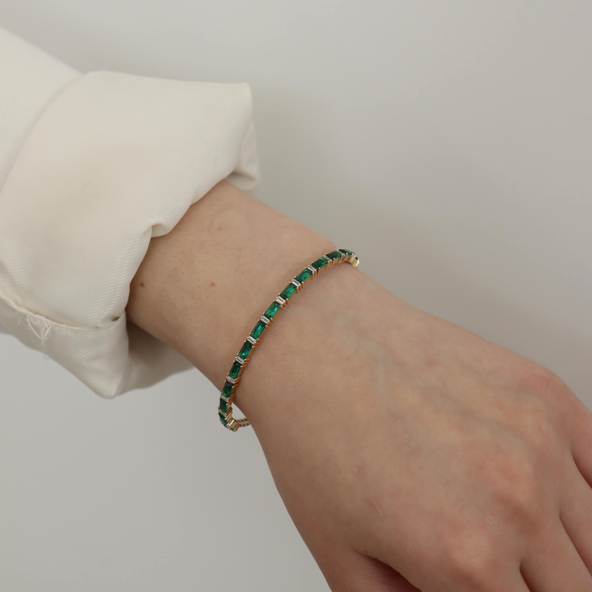 14K Emerald CZ Baguette Bangle Bracelets IceLink-CAL   