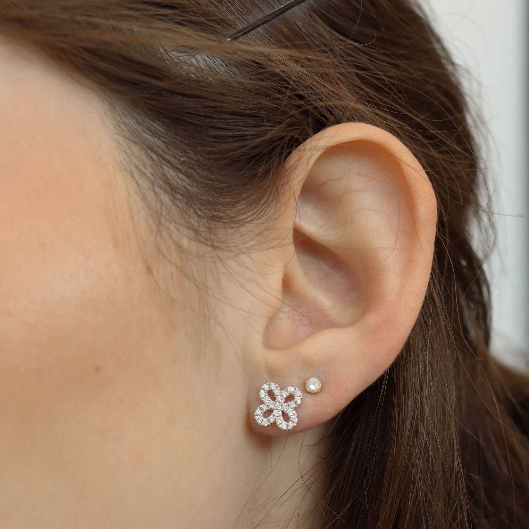 14K Clover Diamond Studs (Sample Sale) Earrings IceLink-CAL 14K Rose Gold  