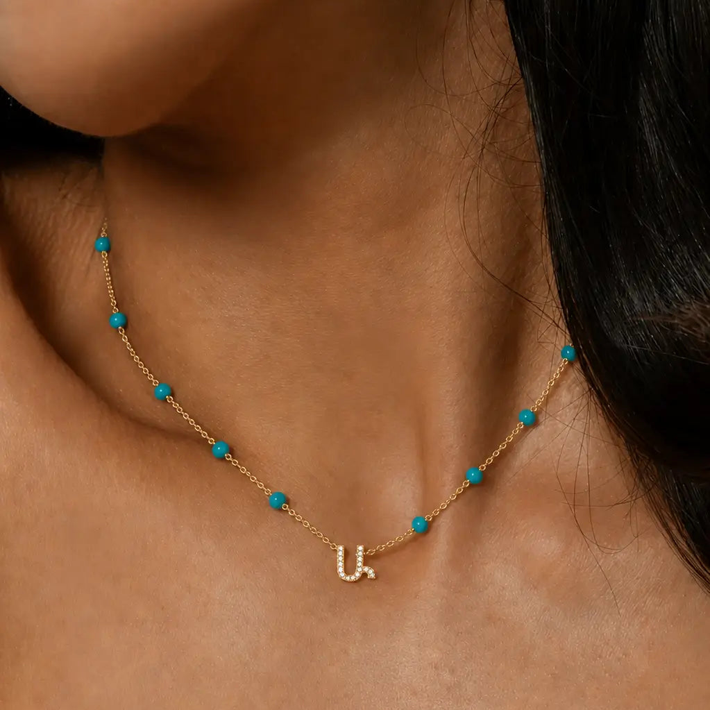 Turquoise Armenian Initial Necklace Necklaces IceLink-ATL