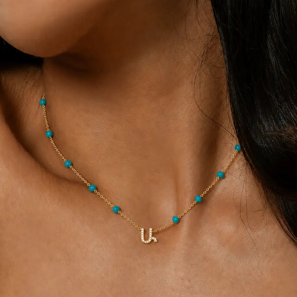 Turquoise Armenian Initial Necklace Necklaces IceLink-ATL Ա (Ani)