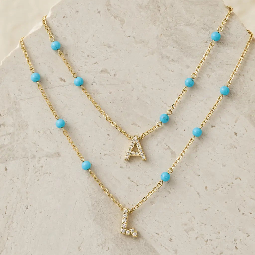 Turquoise Armenian Initial Necklace Necklaces IceLink-ATL