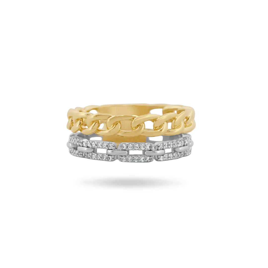 ‘Vera’ Two-Tone Link Ring Rings IceLink-CINDY