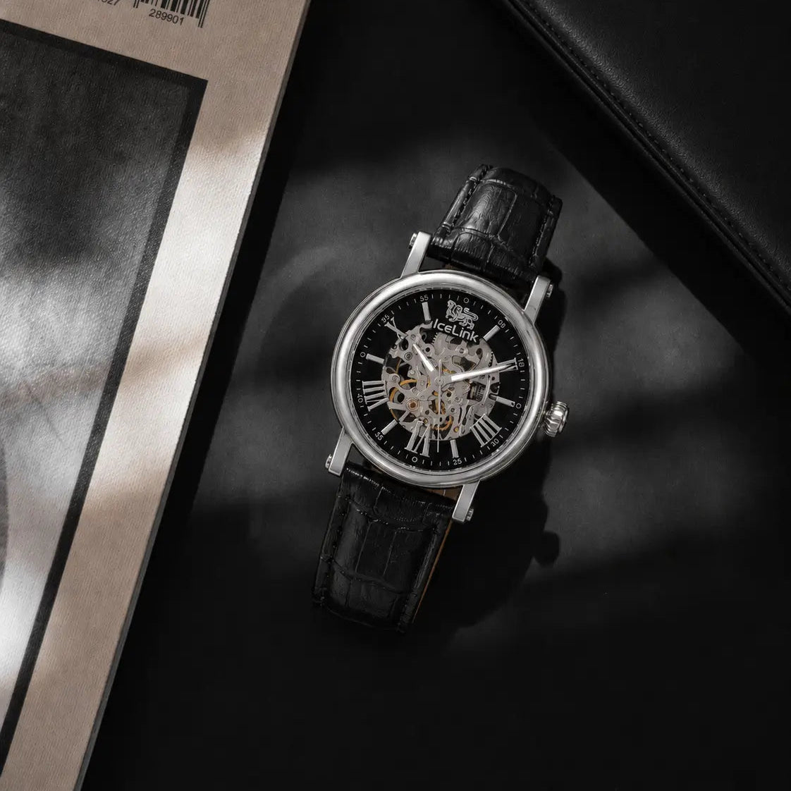 Whistler Black &amp; Steel Skeleton Automatic Watch Watches IceLink-TI