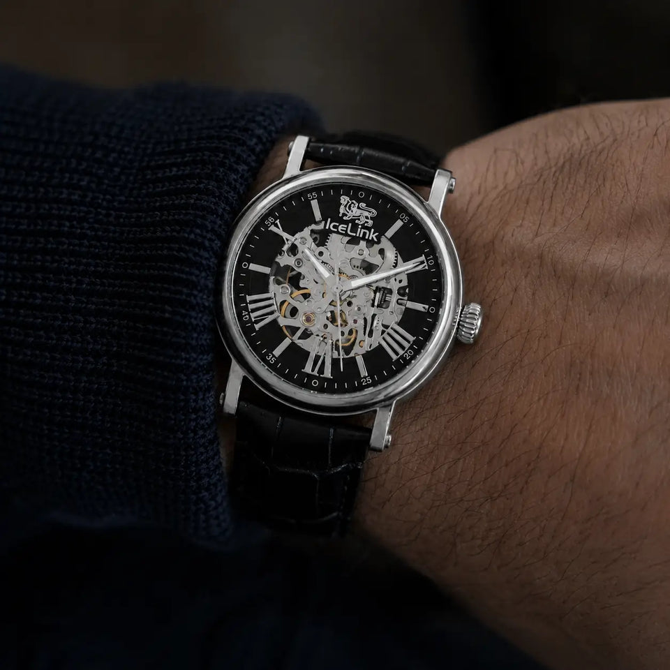 Whistler Black & Steel Skeleton Automatic Watch Watches IceLink-TI