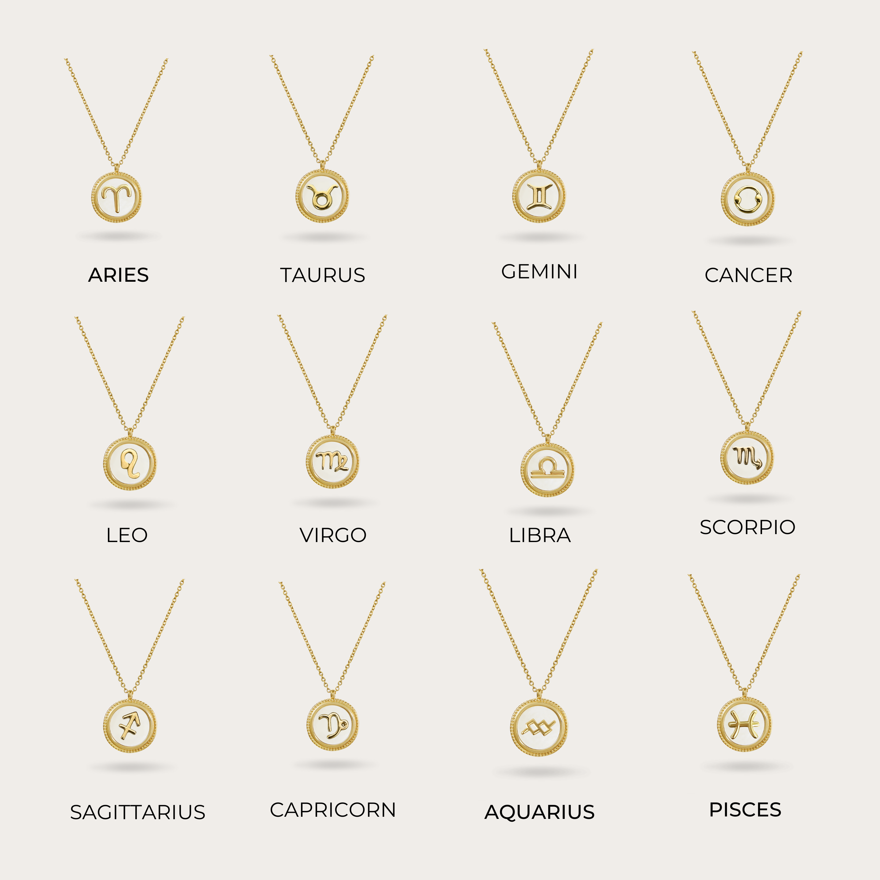 14K Mother of Pearl Zodiac Necklace (Sample Sale) - IceLink
