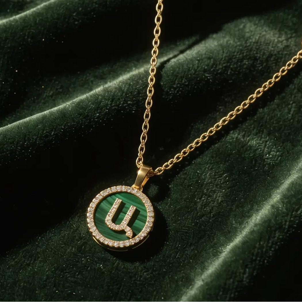 Malachite Armenian Initial Necklace Necklaces IceLink-ATL