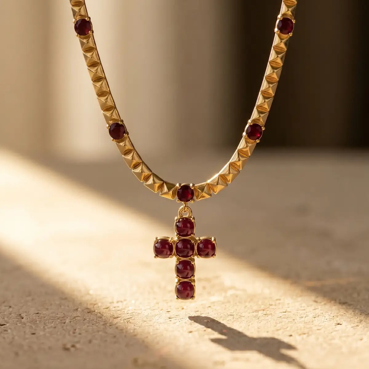 Burgundy Enamel Cross Necklace Necklaces IceLink-ATL