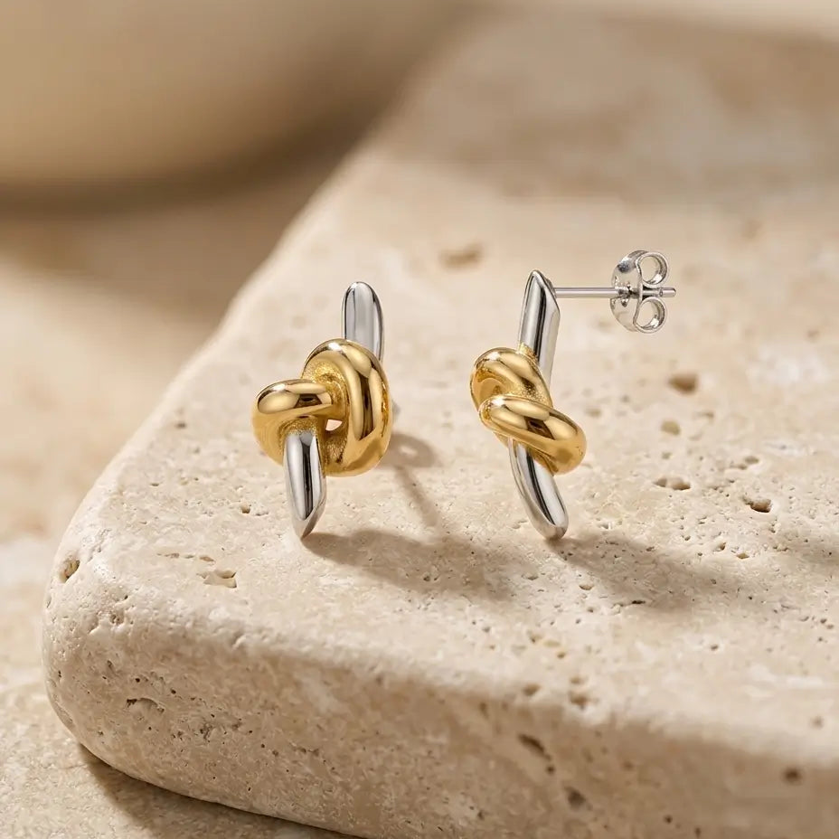 Two-Tone Love Knot Earrings Earrings IceLink-LOVE