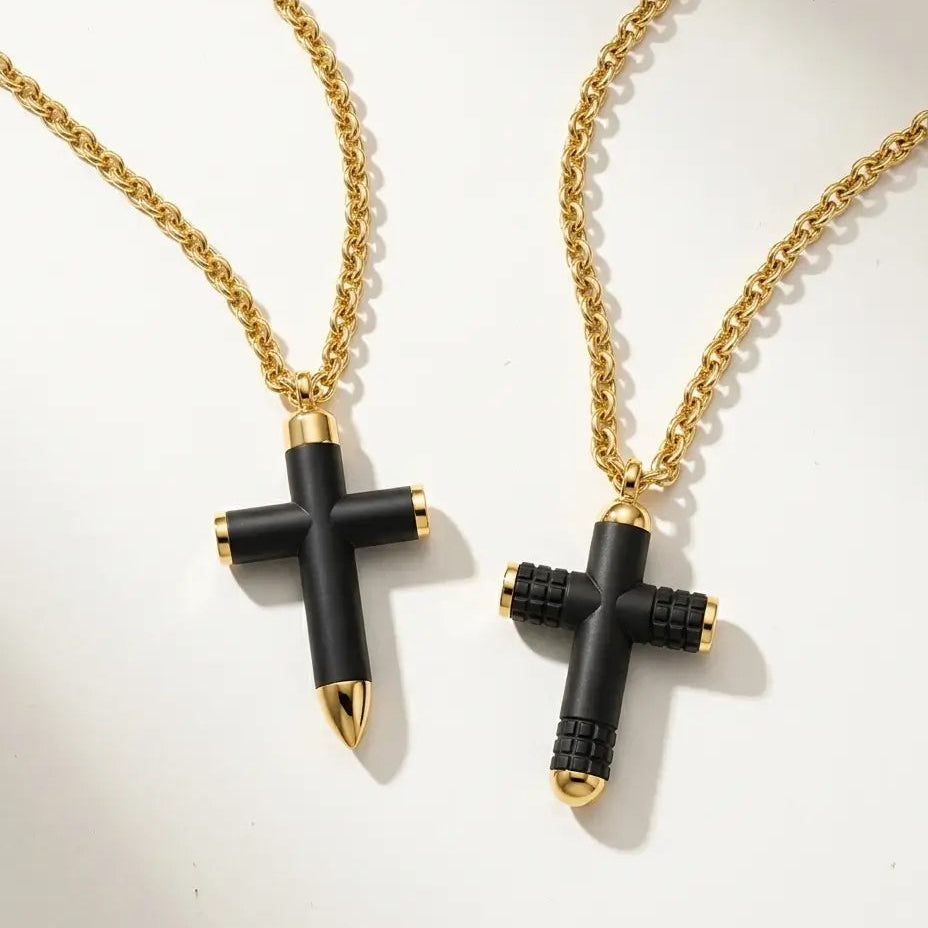 Axel Bullet Carbon Fiber Cross Necklace Necklaces IceLink-CLEEE