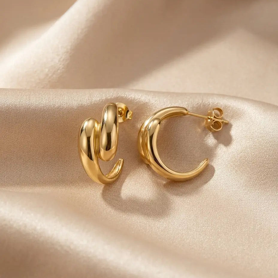 ‘Nora’ Double Teardrop Hoops Earrings IceLink-NICE