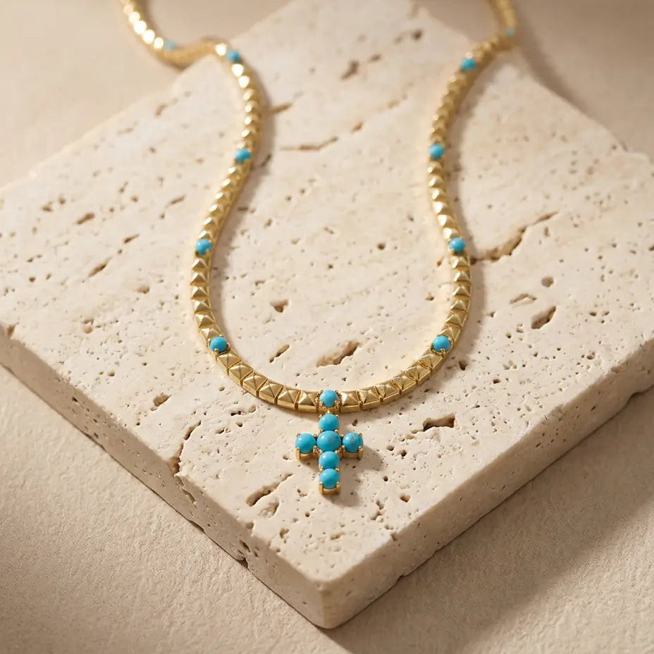 Turquoise Enamel Cross Necklace Necklaces IceLink-ATL