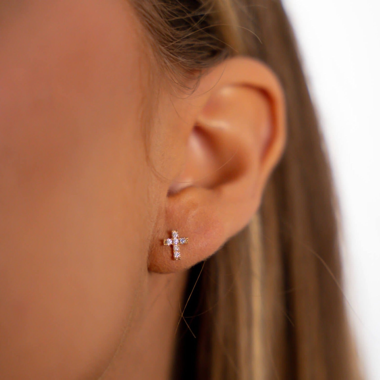 14K Chloe Cross Diamond Stud Earrings Earrings IceLink-CAL 14K Gold  