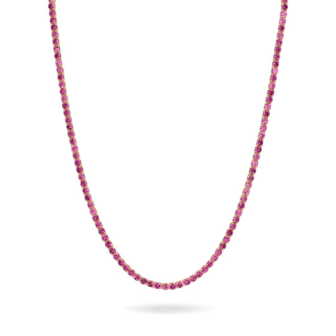 14K Gold Colorful Tennis Necklace 2.75mm Necklaces IceLink-CAL Pink 16"