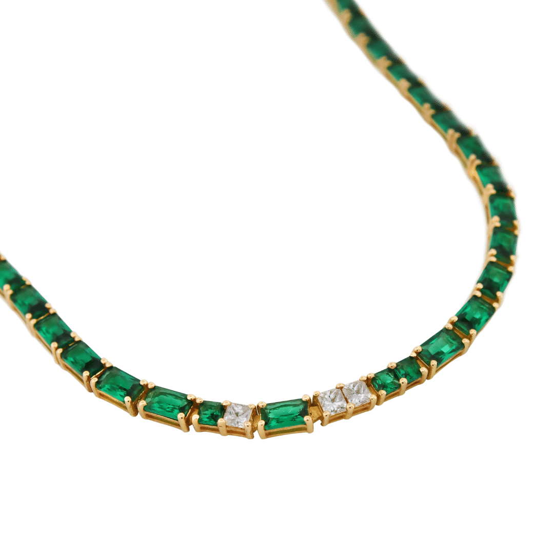 14K Emerald CZ &amp; Diamond Necklace IceLink-SVN