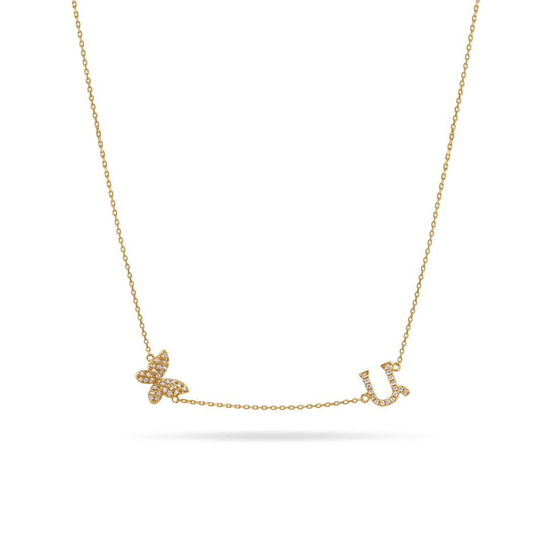 14K Armenian Initial Butterfly Diamond Necklace Necklaces IceLink-CAL Ա (Ani)  