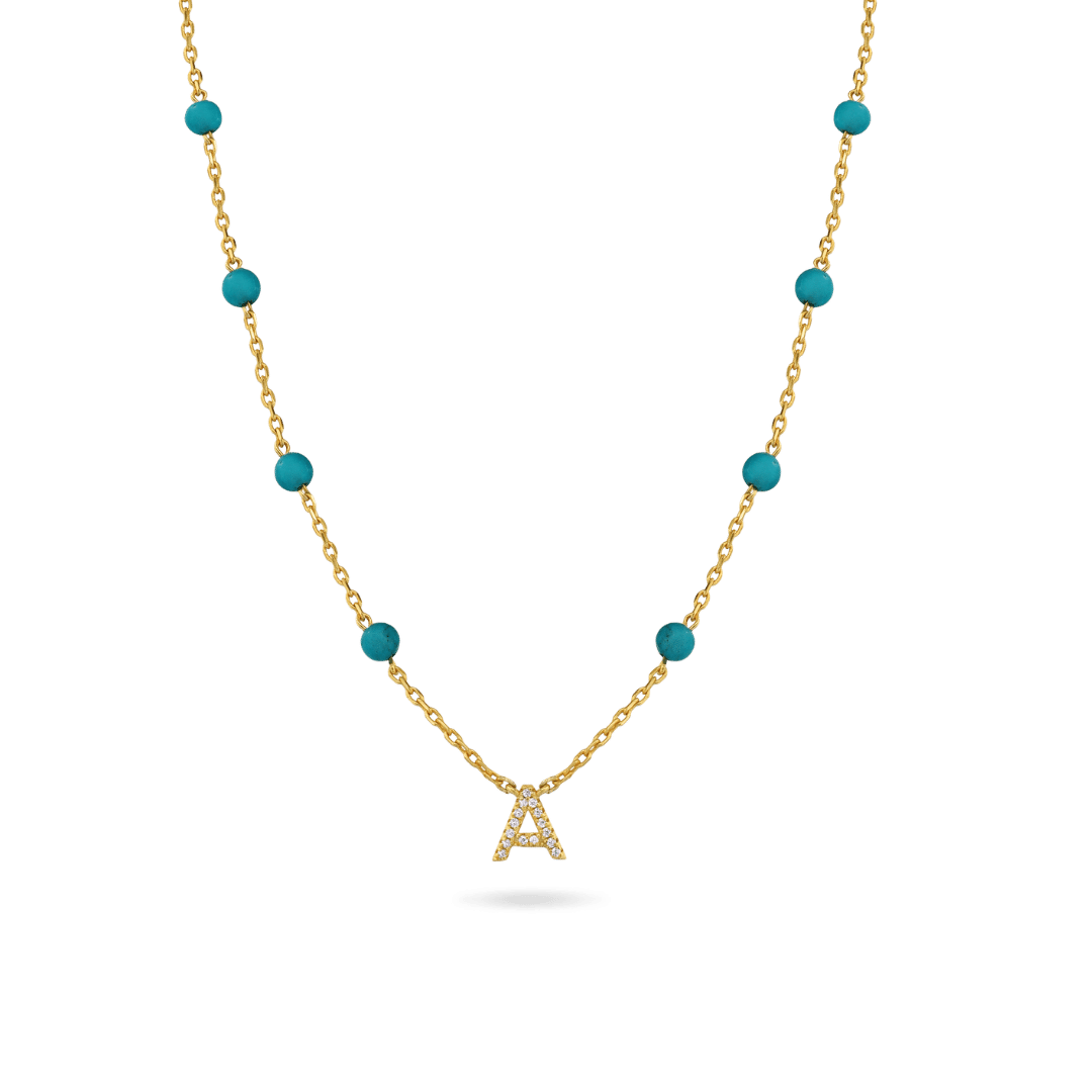 14K Turquoise 'True You' Initial Necklace Necklaces IceLink-CAL A