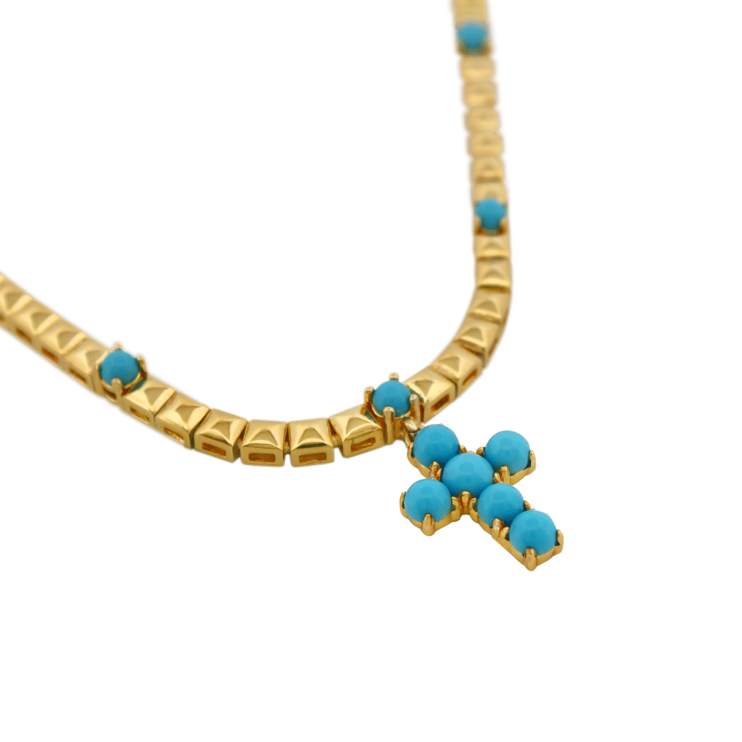 Turquoise Enamel Cross Necklace Necklaces IceLink-ATL