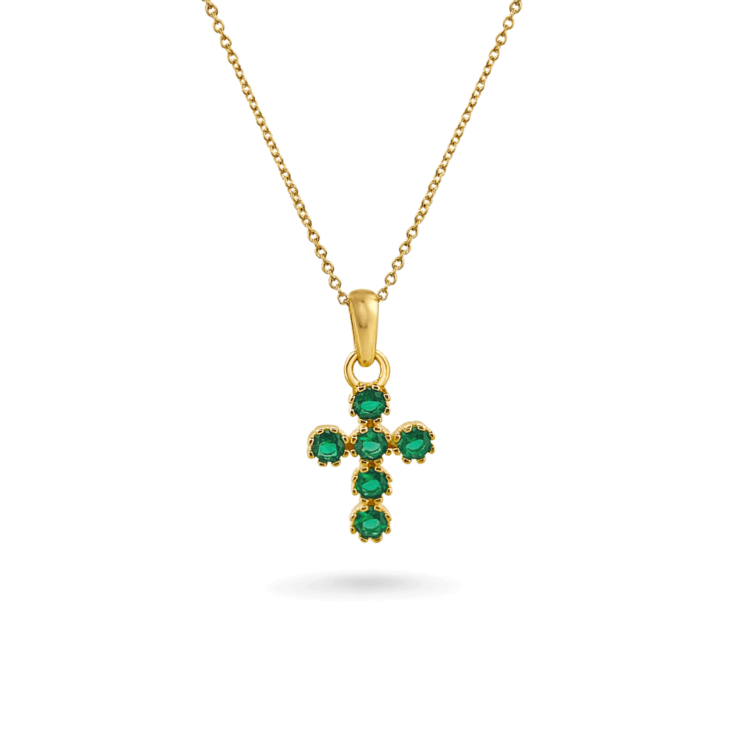 【エメラルド 】バングル＆ネックレス セット14Kゴールドフィル 14K Emerald Cross Necklace - IceLink