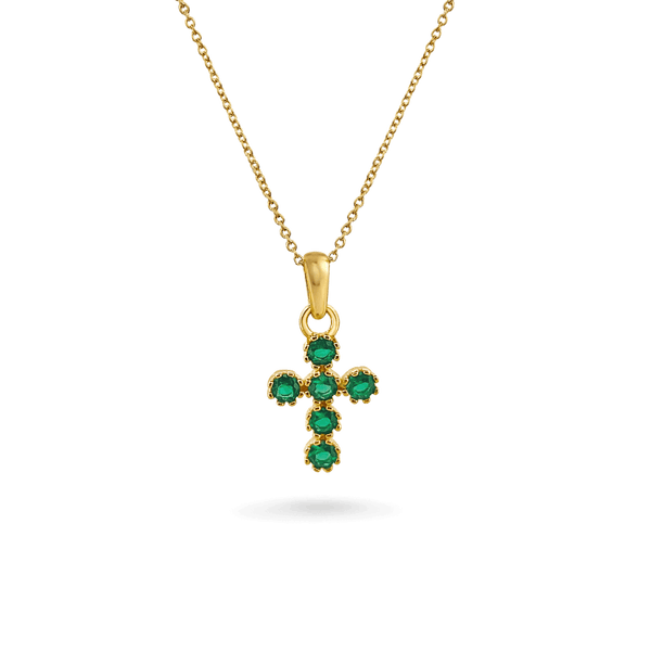 14K Emerald Cross Necklace - IceLink