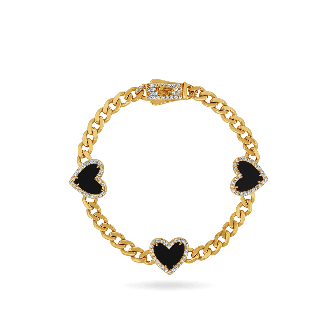 10K 5mm Black Heart Cuban Link Bracelet Necklaces IceLink-CAL