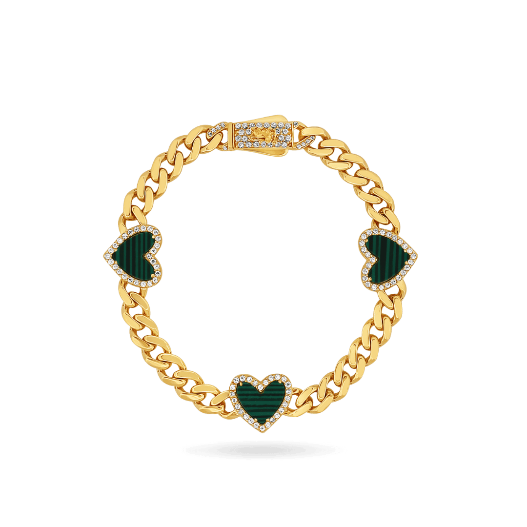 10K 6mm Malachite Heart Cuban Link Bracelet Necklaces IceLink-CAL