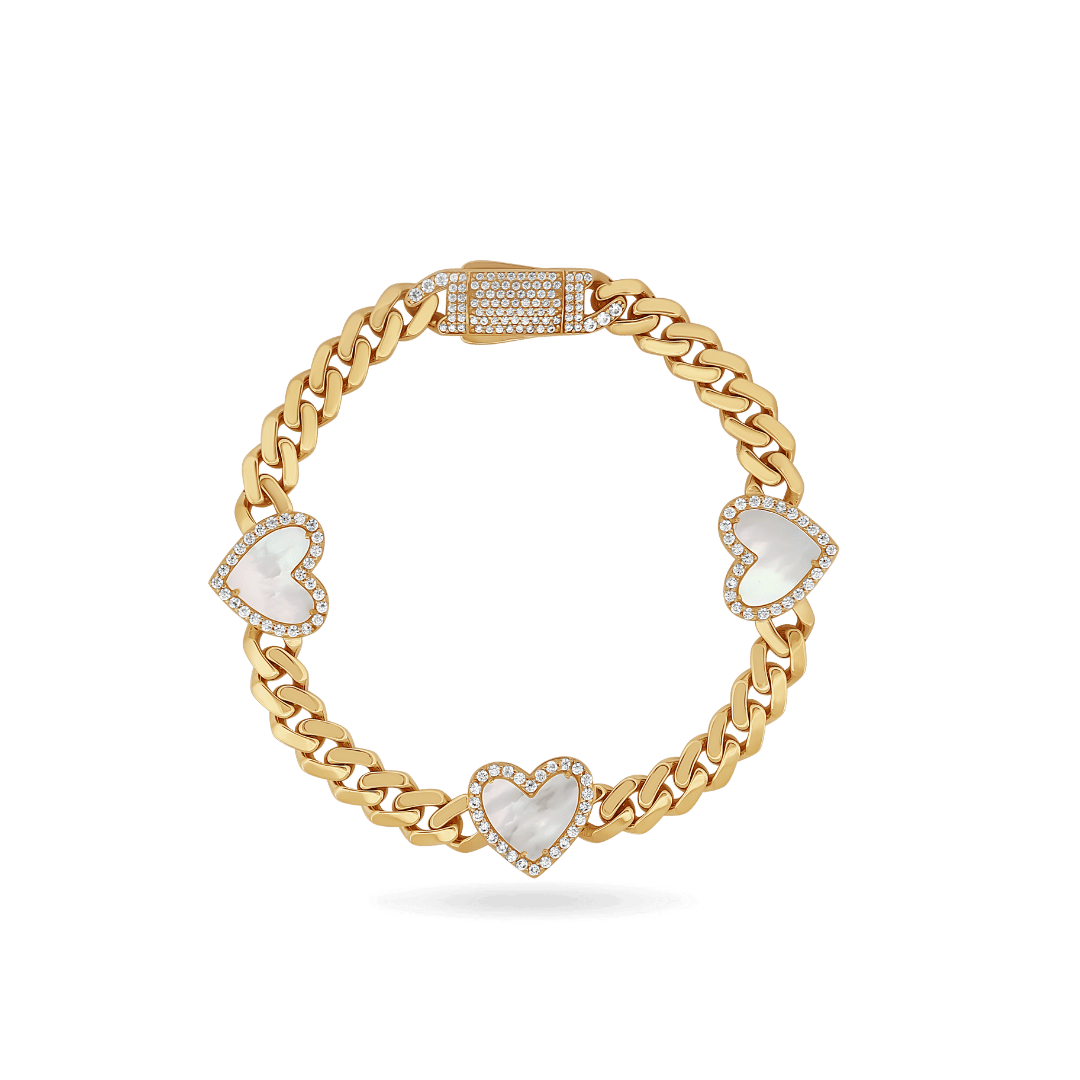 10K 6mm Pearl Heart Cuban Link Bracelet Necklaces IceLink-CAL