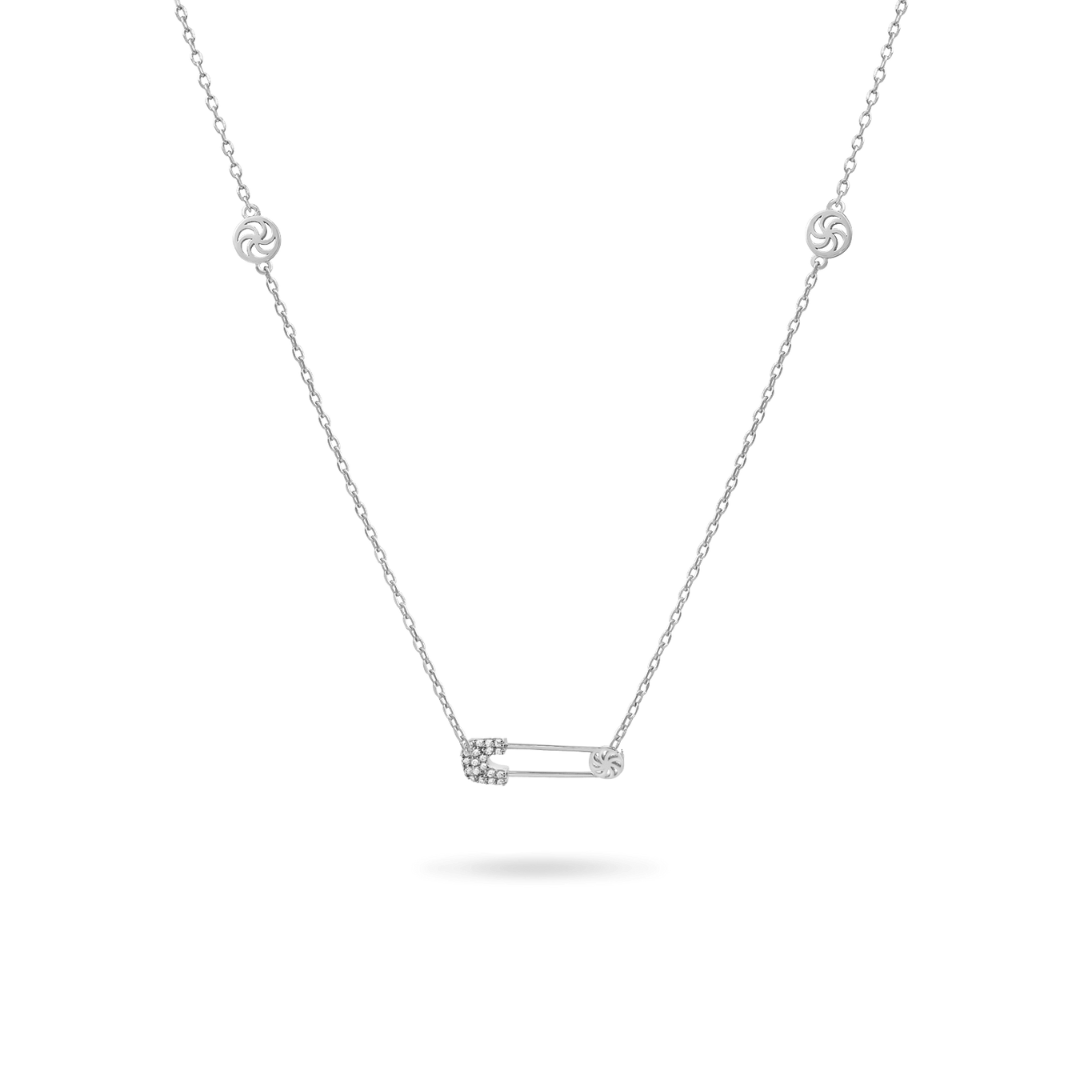 Safety Pin Necklace Necklaces IceLink-ATL 14K White Gold Plated