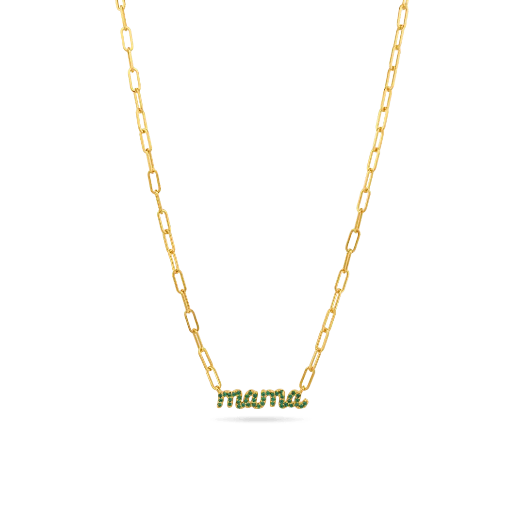 'Mama' Emerald Paperclip Necklace