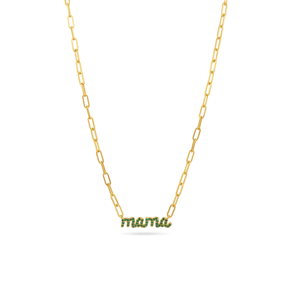 'Mama' Emerald Paperclip Necklace (Sample Sale) Necklaces IceLink-ATL 14K Gold Plated