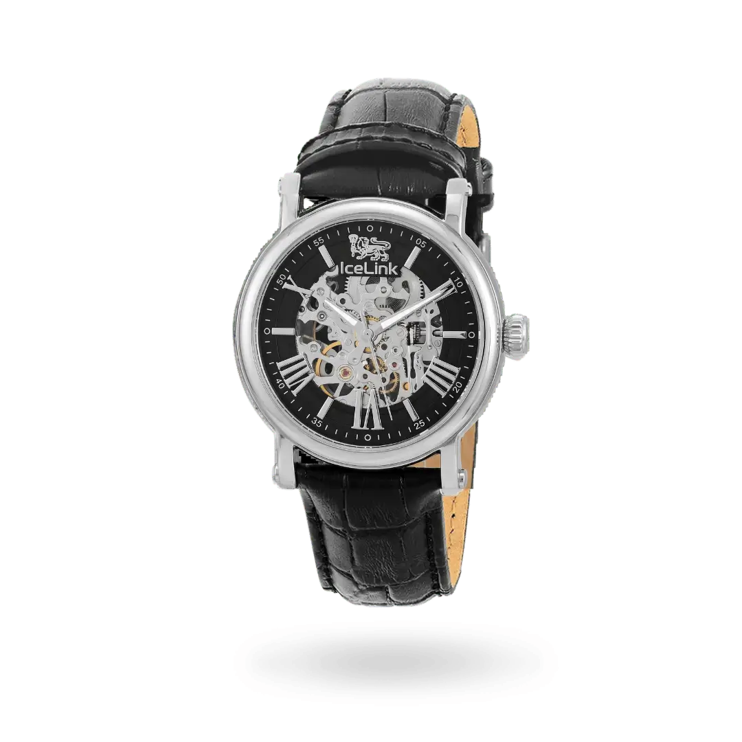 Whistler Black &amp; Steel Skeleton Automatic Watch Watches IceLink-TI
