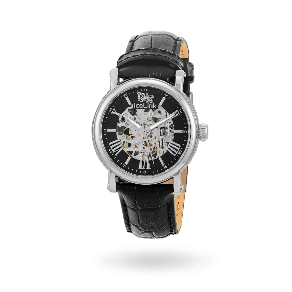 Whistler Black & Steel Skeleton Automatic Watch Watches IceLink-TI