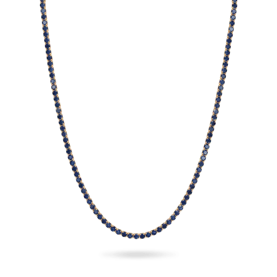 14K Gold Colorful Tennis Necklace 2.75mm Necklaces IceLink-CAL Sapphire 16"